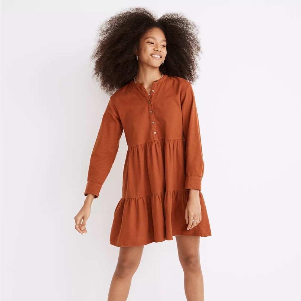 Flannel Button-Placket Tiered Mini Dress Madewell